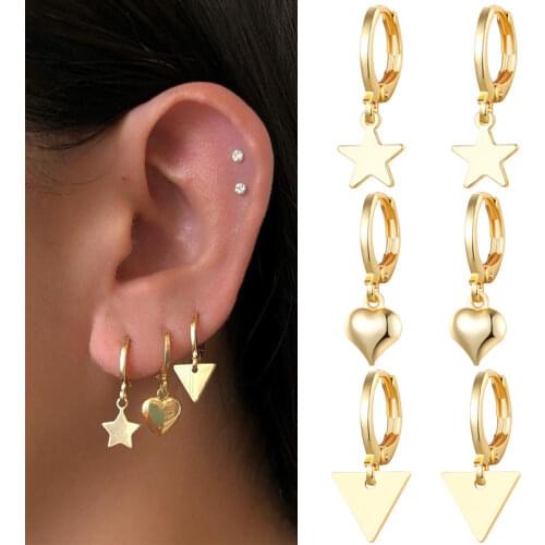 Trendy Cute Heart Ear 14K Gold Filled Star Dangle Earrings For Women Triangle Punk Fashion Gift Jewelry