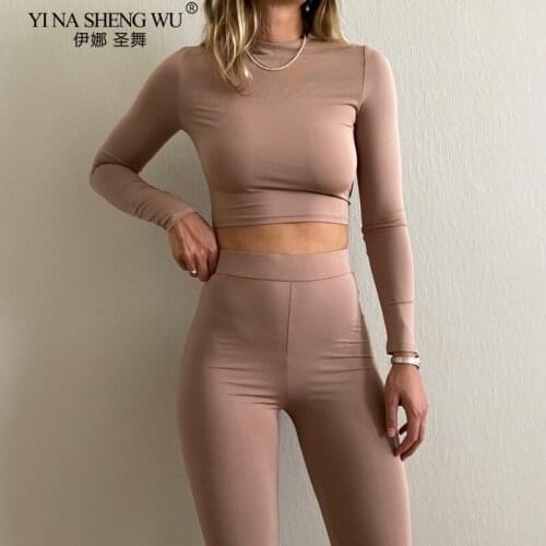 Fashion Winter Women Sportswear Fitness 2 Two Piece Set Outfits Long Sleeve Tops Yoga Pants Leggings Set Bodycon Gym Tracksuit