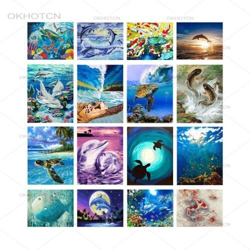 Dolphin Diy Diamond Painting Cross Stitch Kits Sea Animals Seascape Diamond Embroidery Mosaic Cartoon Pattern Modern Mural Gift