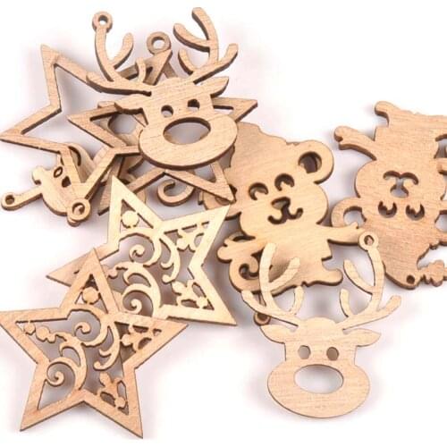 Natural Mix Christmas Reindeer/star/monkey Wooden Ornament For Home Decoration Wood Slices DIY Carft Arts Handicraft 10pcs m1853