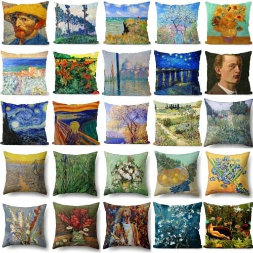 Van Gogh Oil Painting Cushion Cover Famous Vintage Art Decorative Polyester Pillowcase Livingroom Decor Sofa Throw Pillow Cover