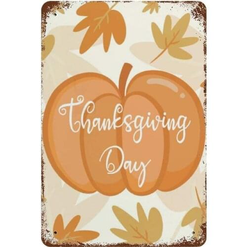 NoBrands Vintage Retro Metal Tin Sign Wall Decor Art Happy Thanksgiving Day Autumn Pumpkin Symbol Logo Home Decor Plaque Poster