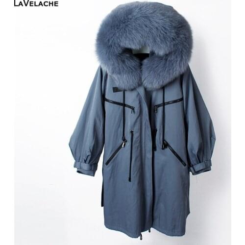 2020 new real rabbit fur coat women long winter jacket plus size waterproof parka detachable fox fur collar thick warm outerwear
