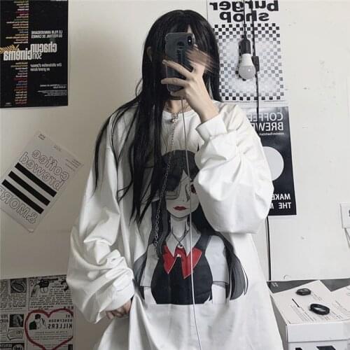 Spring and autumn new style loose long-sleeved cartoon white sweatshirt women