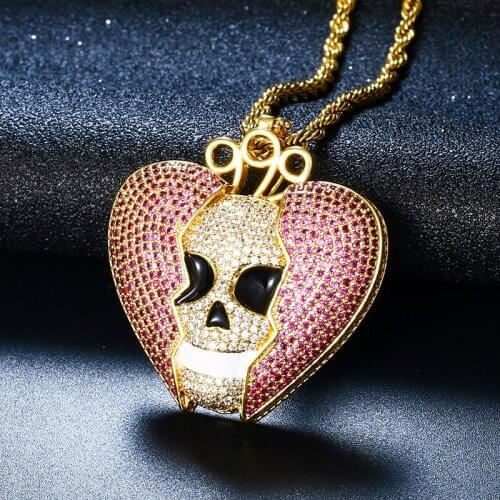 New Fashion Hip Hop Jewelry Bling Purple Broken Heart Pendants Necklaces with Tennis Chain Cubic Zirconia for Men Women Gift