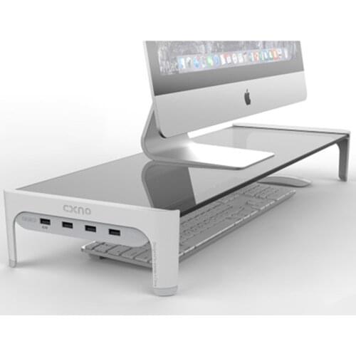 Desktop Monitor Notebook Laptop Stand Space Bar Non-slip Desk Riser with 4ports USB Hub Data Transmission and Fast Charger