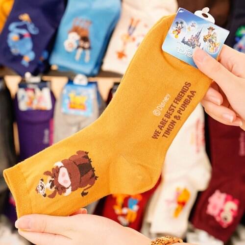 Disney Casual Ladies Socks Cartoon Minnie Mickey Donald Duck Pattern Socks Winnie The Bear In The Tube Cotton Socks
