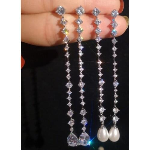 Luxury Big Crystal Women Earrings Silver Color Zircon Pearl Earrings Boho Long Drop Earrings 2019 New Year Gifts