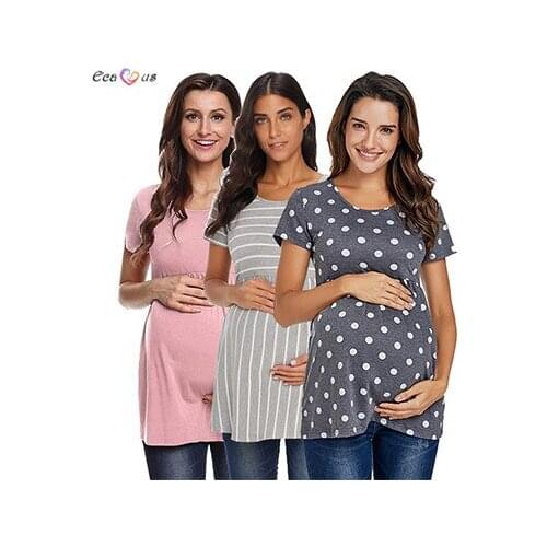 3 Pack SAVE Womens Pregnant Shirt Maternity Clothes Short Sleeve Side Ruching Round Neck Maternity Tops Loose Casual Tops