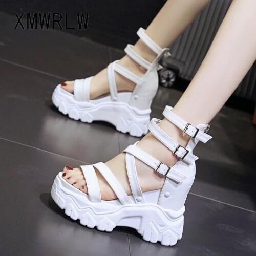 XMWRLW PU Leather Women Summer Sandals Fashion High Heels Shoes For Women Wedges Sandals Rubber Sole Ladies Summer Shoes Sandal
