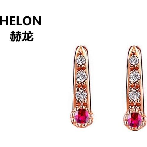 100% Natural Ruby SI/H Natural Diamonds Earrings Solid 14k Rose Gold Engagement Wedding Stud Earrings for Women Fine Jewelry