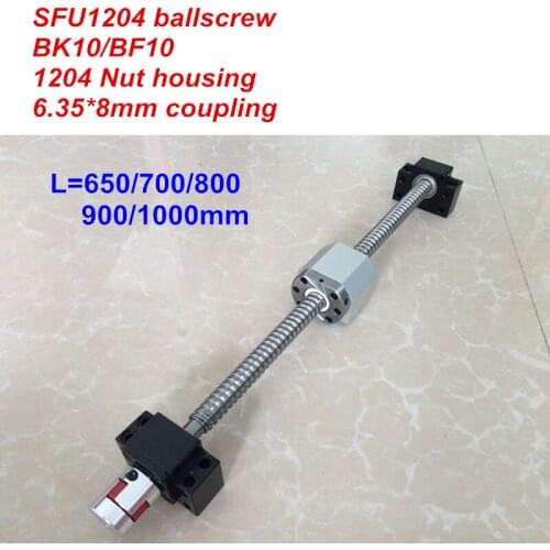 SFU1204 - 650mm 700 800 900 1000mm ballscrew + BK10/BF10 + Nut housing + 6.35*8mm Coupler RM1204