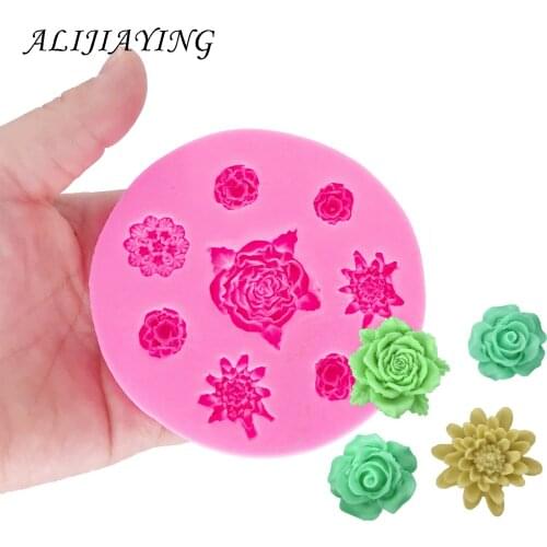 DIY Fower Silicone Molds Chrysanthemum rose cake mould Gumpaste Fondant Cake Decorating Tools chocolate dessert moulds D1364