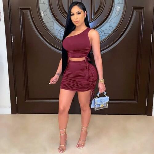 HAOYUAN Sexy Two Piece Set Club Outfits for Women Summer Clothes Lace Up Crop Top and Minii Skirt Suits Vacation Matching Sets