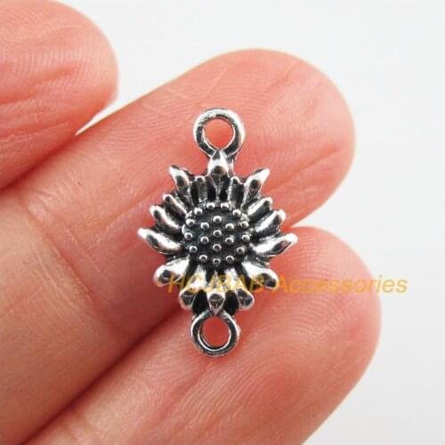30 New Sun Flower Charms Plant Connectors Tibetan Silver Color 11x17mm