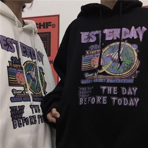 Sweatshirt Hoodie Men Women Design Loose Plus Velvet Thick Hooded Jacket Rocket Soul Print Couple Outfit Goth Clothes Street New