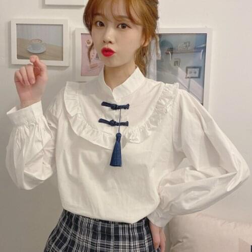VOOCIEC Stand-up Collar Blouses
