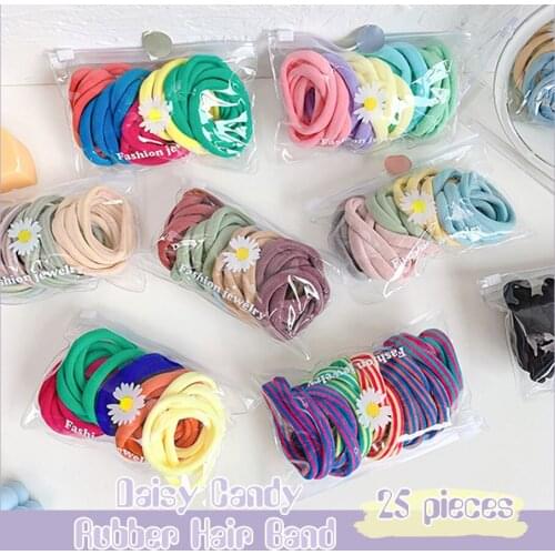25Pcs/bag Korean Fashion Simple Hair Tie Hairband Set Daisy Bag Solid Color Elastic Hair Band Women Girls Hair Accessories