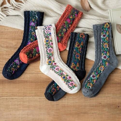 Embroidery Flowers For Women Cotton Socks New Spring Ladies Lace Harajuku Retro Vintage Sock Creative Print Short Socks