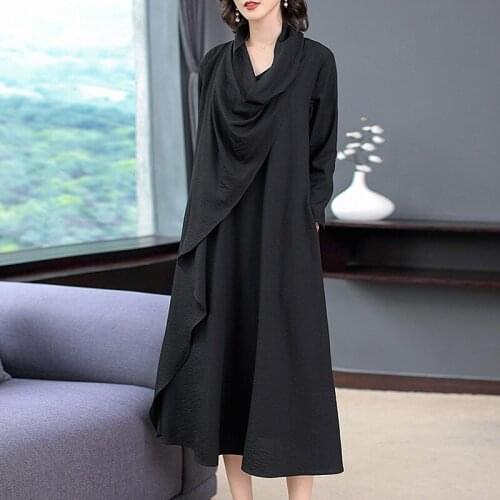 Formal Occasions Autumn and Winter Large Size Womens Long Dress 2019 Fashion Pile Collar Irregular Lady Dress Vestidos f2302
