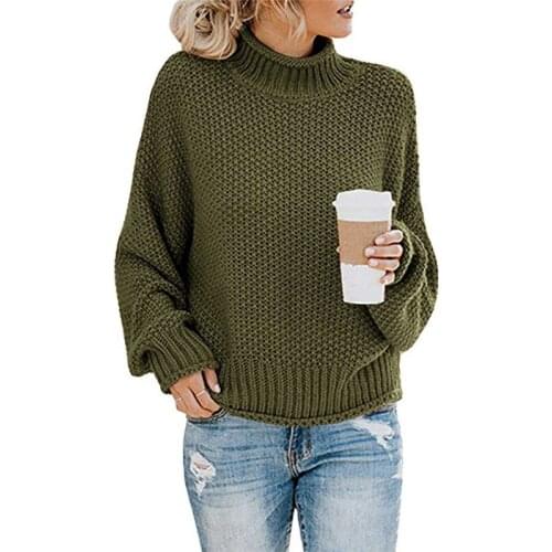 Winter Green Sweaters Ladies Thick Loose Knitted Oversized Turtleneck Sweater Vintage Casual Cute Warm Knitwear Girls Pullover