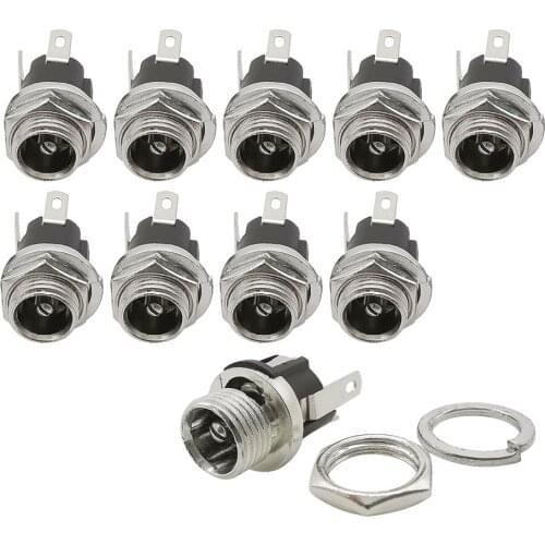 10Pcs 5.5 x 2.1mm DC Power Jack Panel Mount Terminal 3 Pin 5.5 * 2.1mm DC Female Socket Supply Electrical DC Jack Connector