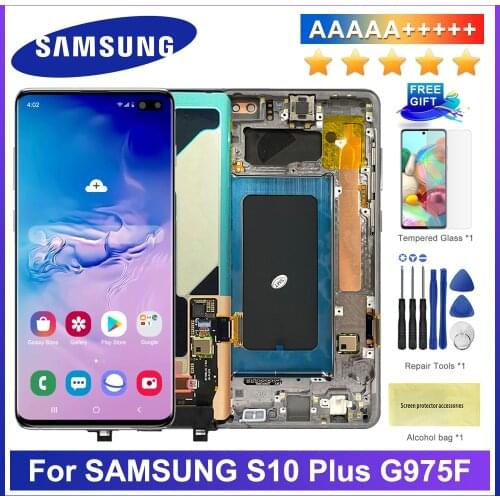 100% Original 6.4'' LCD For SAMSUNG Galaxy S10 PLUS SM-G9750 G975F Display Touch Screen Digitizer Assembly Replacement
