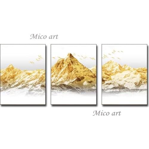 3 Panel New Gold Foil Mountain Canvas Oil Painting Hand Painted Landscape Modern Home Wall Art Canvas Picture Artwork And Craft