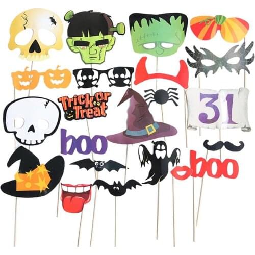 21PCS Halloween Photo Props With Bamboo Sticks Ghost Spider Bat Pumpkin Wizard Sign Props For Halloween Party Supplies #20