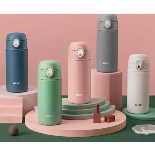 400ml/550ml Creative Pure Color Thermos Mug 316 Stainless Steel with Straw Bounce Cover Water Bottle Leak-proof Portable Bottle