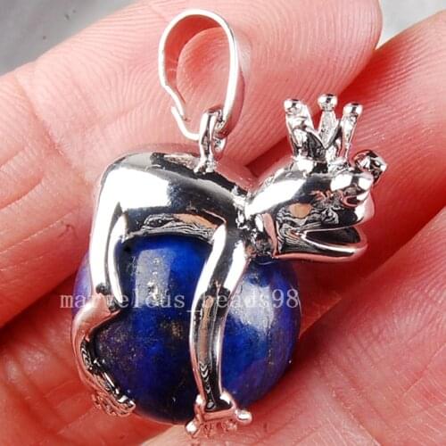 Free Shipping Fashion Jewelry 20x23mm Fashion Natural Lapis Lazuli Frog Ball Round Pendant Bead MC3709