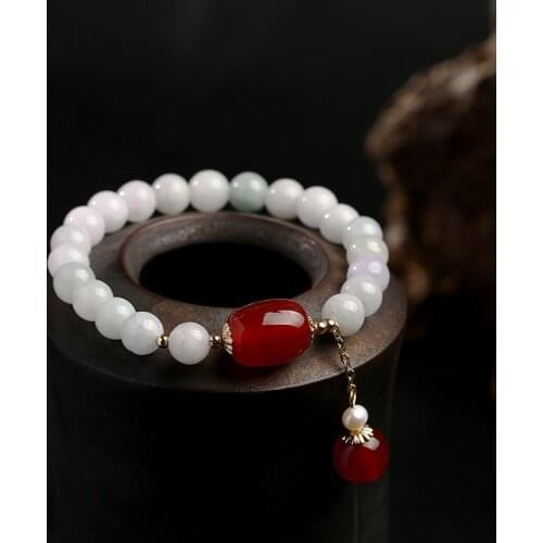 100% Natural Jade Beads Bracelet Bangle For Women Jewelry Gemstone Agate Pearl 14k Tassel Pendant Bracelet Handmade Strand Gift