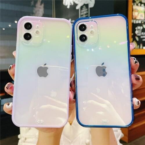Luxury Glossy Laser Gradient Colorful Rainbow Hard Phone Case for iPhone 11 12 Pro XS Max XR X 7 8 Plus Clear Back Cover Coques