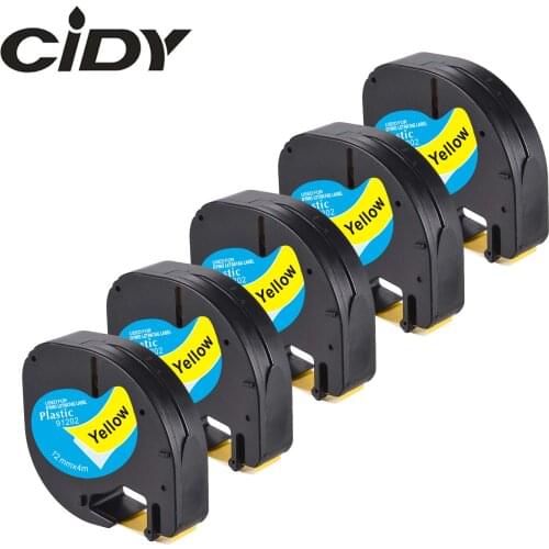 CIDY 5PCS 12mm*4m LetraTag 91202 LT91202 LT 91202 91332 91222 Black on Yellows Plastic Label Tapes For Dymo 91201 for LT-100H