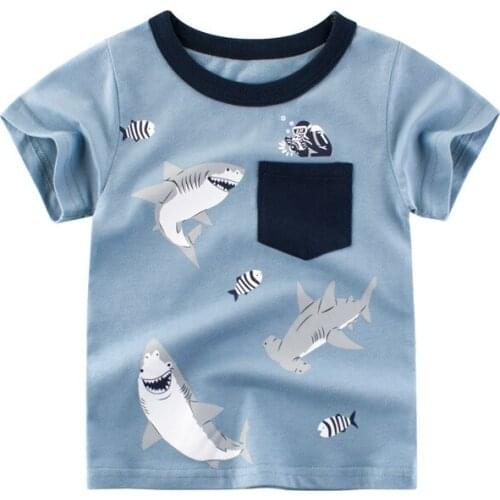Cartoon new fashion shark print children summer short-sleeved T-shirt baby boys girls cotton cool T-shirt