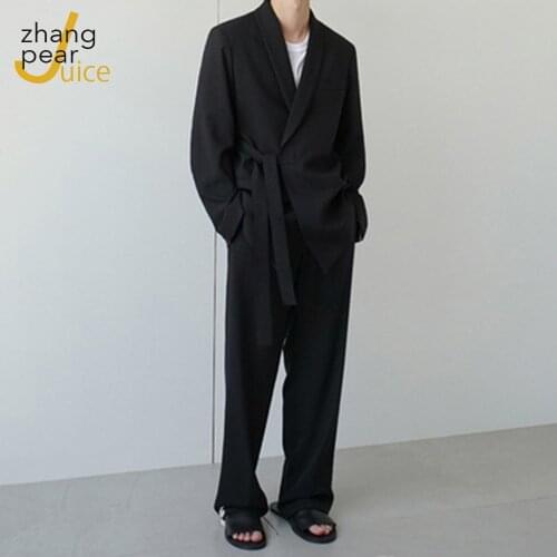 Men Loose Elegant Blazer Suits Two Piece Set Casual Blazer Coat+ Wide Leg Pants Suits Masculino Suits Men Set 2 Pieces Homme