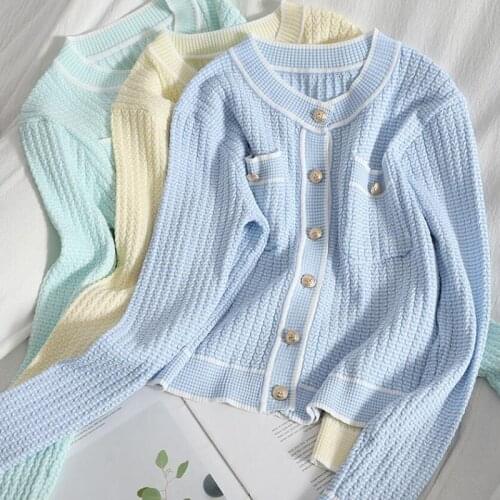 Elegant knitted Cardigan Women Spring Autumn Sweet Cardigans Coat Long sleeve Loose Female Pocket Knitwear Sweaters Short Tops