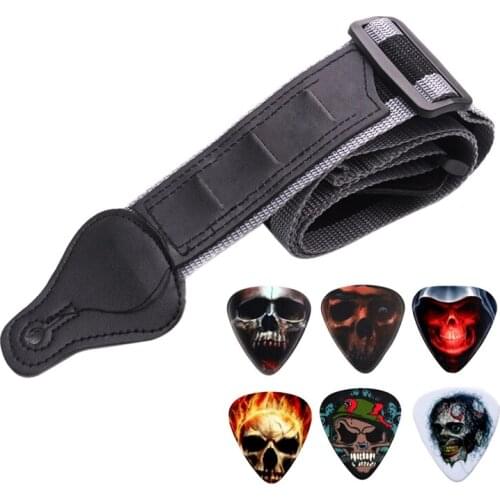 Guitar Strap with 6 Pick Holders for Electric/Acoustic Guitar (Nylon Strap with Accessories)
