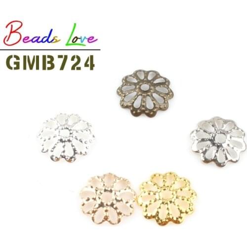 200pcs/Lot 9mm Hollow Flower Metal Bead Caps Filigree With dots Loose Spacer Bead Caps for Earrings Jewelry Making Diy Supplies