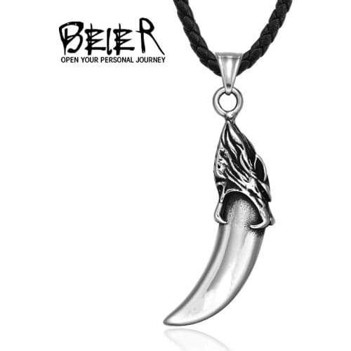 New Design Wolf tooth Shape Pendant Stainless Steel Carving Necklace Chain Lucky Jewelry Accessories