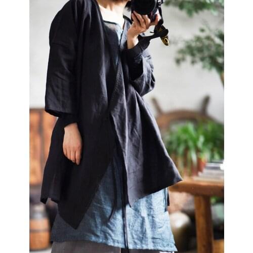 Women Spring Autumn Solid Color Ramie Jacket Ladies Loose Vintage Coat Outerwear Female 2020 Ramie Jackets