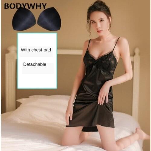 Summer Womens Nightdress Sexy Large Size Suspenders Nightdress Underwear Set Lace Womens Nightdress with Chest Pad