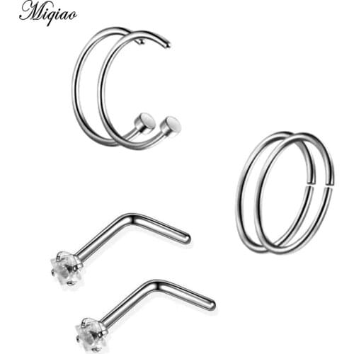 Miqiao 6 Pcs European and American Body Piercing Jewelry Stainless Steel Mixed Nose Stud Nose Ring