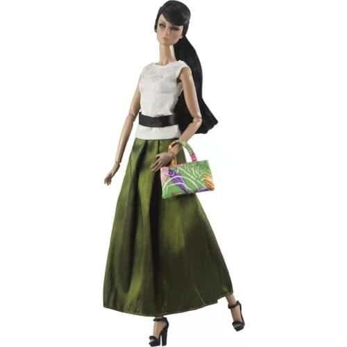 Fashion Emerald Princess Doll Clothes For Barbie Dress Outfit Set White Sleeveless Shirt Skirt Handbag 11.5" Dolls Accessory Toy