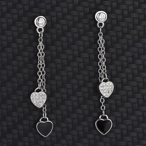 S925 Sterling Silver Europe And The United States Fashion Long Tassel Back Hanging Heart-shaped Drops Temperament