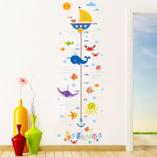 Sea Animals Themed Baby And Kids Room Height Gauge Wall Sticker Decal Pvc Quality Product Stylish Image Nice Design 2021 Trend New Model Convenient And Easy Application