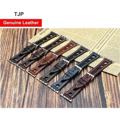 Genuine Leather Wax Oil Skin Watchband for Apple Watch SE Band 6 5 4 44mm 42mm 40mm 38mm Breathable Band Strap for iWatch 3 2 1
