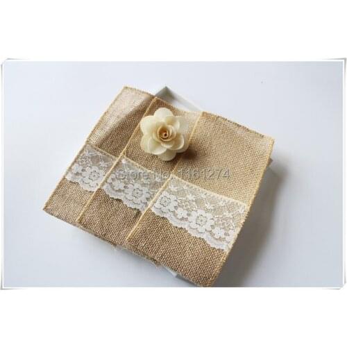 Natural Jute Cutlery Pocket Burlap Knife and Fork Bag For Wedding Decoration FREE SHIPPING