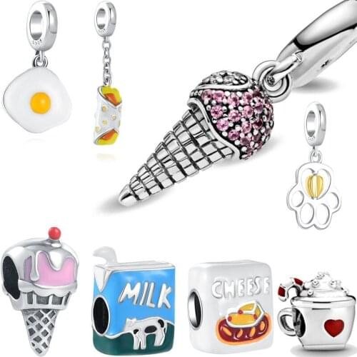 New Original Silver Egg Ice Cream Milk Cheese Charm Bead fit Pandora charms silver 925 beads Bracelet for women DIY Jewelry Gift