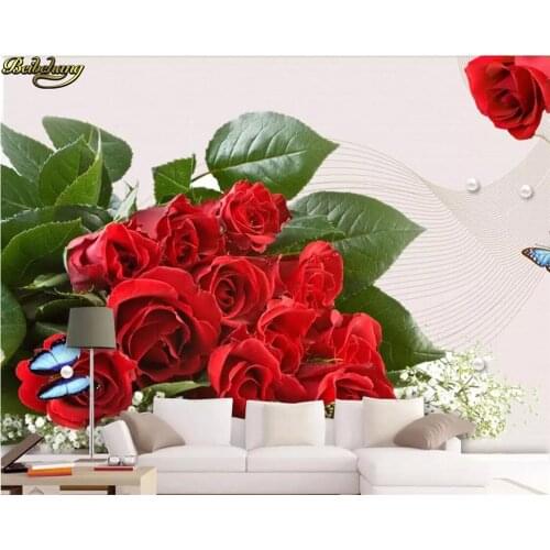Beibehang Custom Photo Wallpaper Mural Red Rose Pearl TV Background Wall papel de parede 3d wall papers home decor